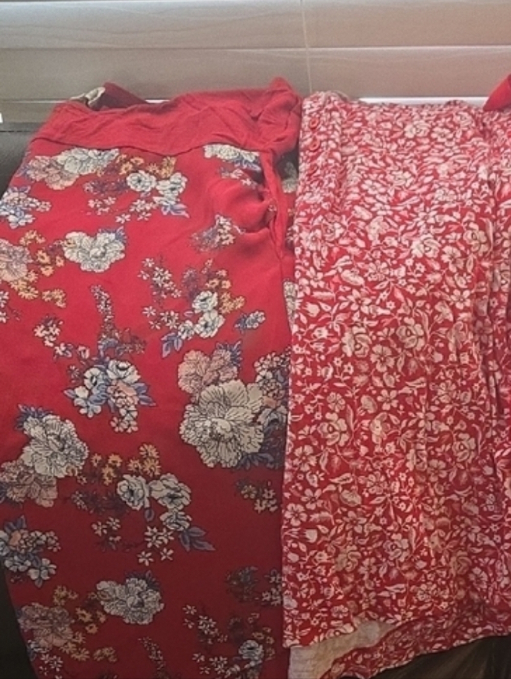 Bundle- 2 Red Floral and Solid Tops